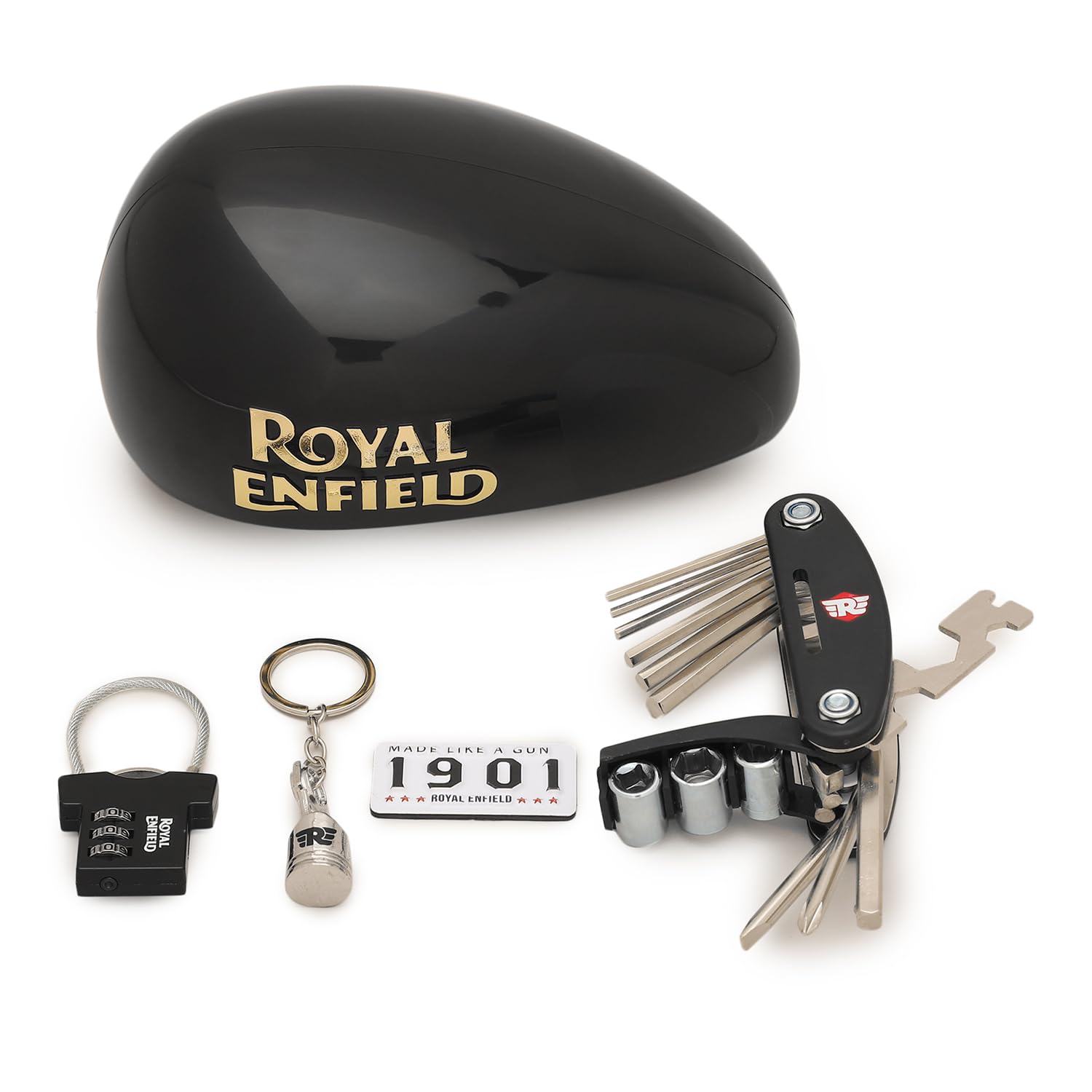 Royal Enfield Tribe 1901 Metal Premium Welcome Kit Wing Logo Piston Keychain | MLG 1901 Fridge Magne