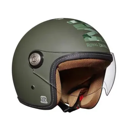 ROYAL ENFIELD CHOPPER MLG CAMO HELMET WITH CLEAR VISOR - OFF WHITE & DESERT STORM  AND GREEN , BLACK .
